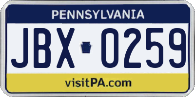 PA license plate JBX0259