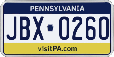 PA license plate JBX0260