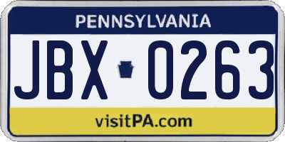 PA license plate JBX0263