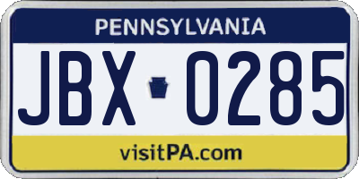 PA license plate JBX0285
