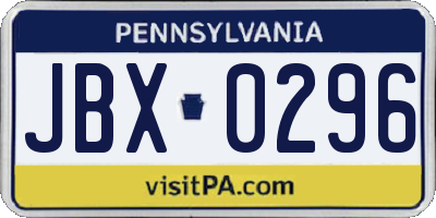 PA license plate JBX0296