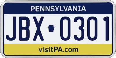 PA license plate JBX0301