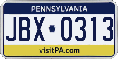 PA license plate JBX0313