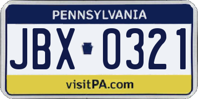 PA license plate JBX0321