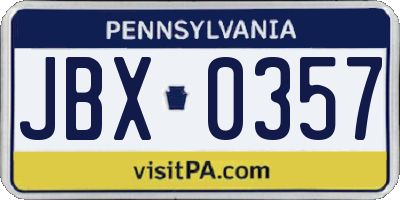 PA license plate JBX0357