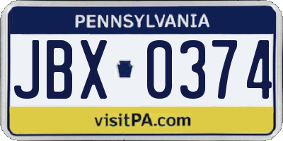 PA license plate JBX0374