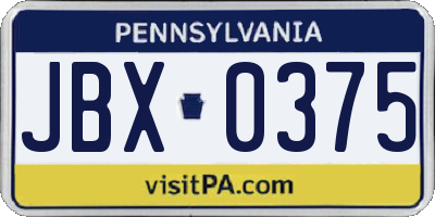 PA license plate JBX0375