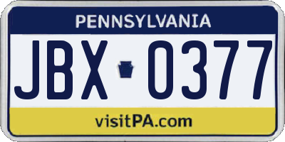 PA license plate JBX0377