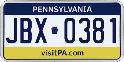 PA license plate JBX0381