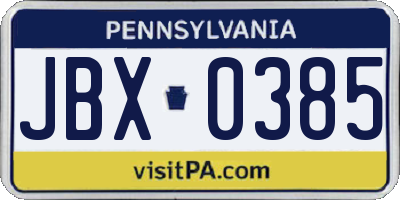 PA license plate JBX0385
