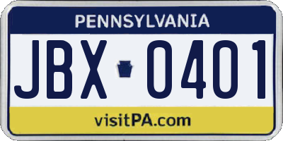 PA license plate JBX0401