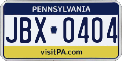 PA license plate JBX0404
