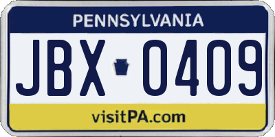 PA license plate JBX0409