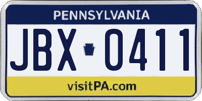 PA license plate JBX0411