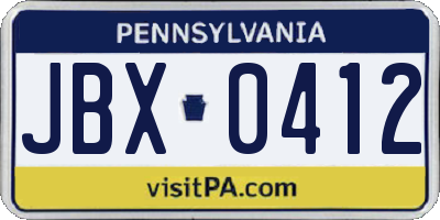 PA license plate JBX0412