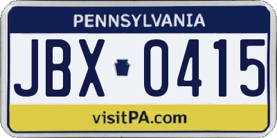 PA license plate JBX0415