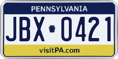 PA license plate JBX0421