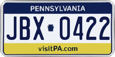PA license plate JBX0422
