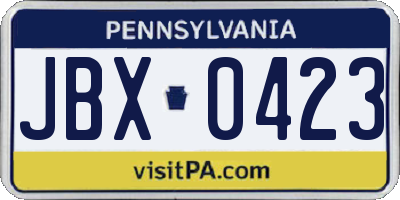 PA license plate JBX0423