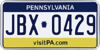PA license plate JBX0429