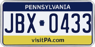 PA license plate JBX0433