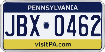 PA license plate JBX0462
