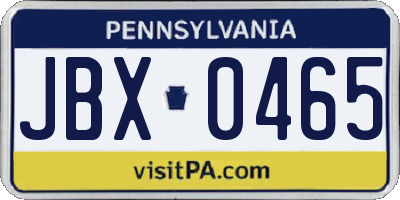 PA license plate JBX0465