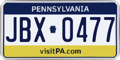 PA license plate JBX0477