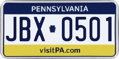 PA license plate JBX0501
