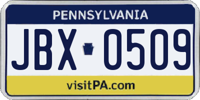 PA license plate JBX0509