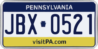 PA license plate JBX0521