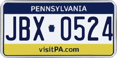 PA license plate JBX0524