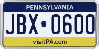 PA license plate JBX0600