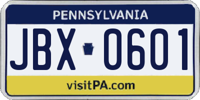 PA license plate JBX0601
