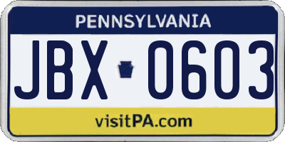 PA license plate JBX0603