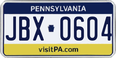 PA license plate JBX0604