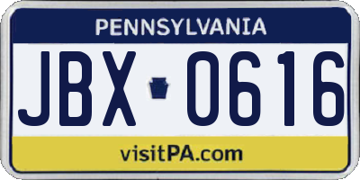 PA license plate JBX0616