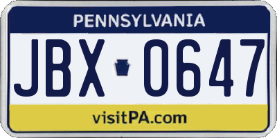 PA license plate JBX0647