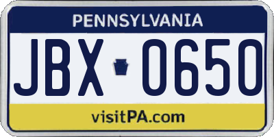 PA license plate JBX0650