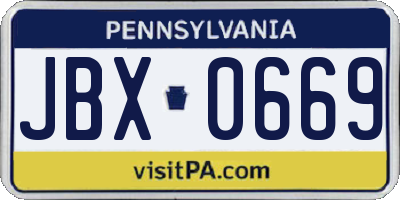 PA license plate JBX0669