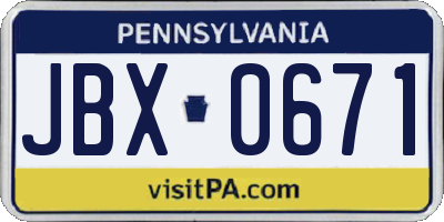 PA license plate JBX0671