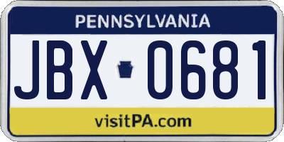 PA license plate JBX0681