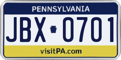 PA license plate JBX0701