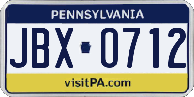 PA license plate JBX0712