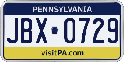 PA license plate JBX0729
