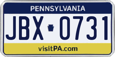 PA license plate JBX0731
