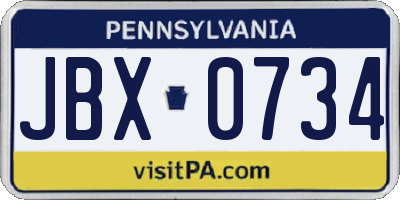 PA license plate JBX0734