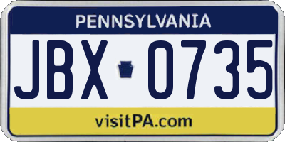 PA license plate JBX0735