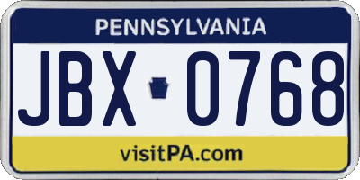 PA license plate JBX0768