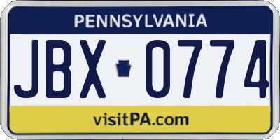 PA license plate JBX0774